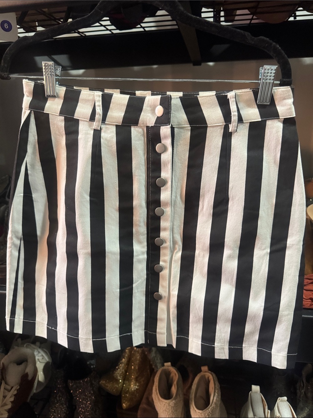 FAVLUX Black and White Striped Button-Front Mini Skirt